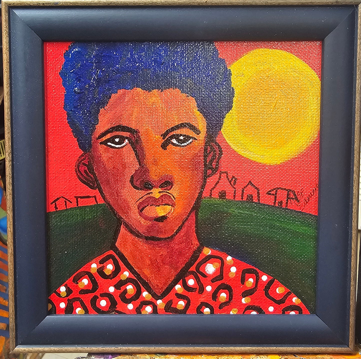 Little Boy Blue 7x7 inches framed and ready to hang.