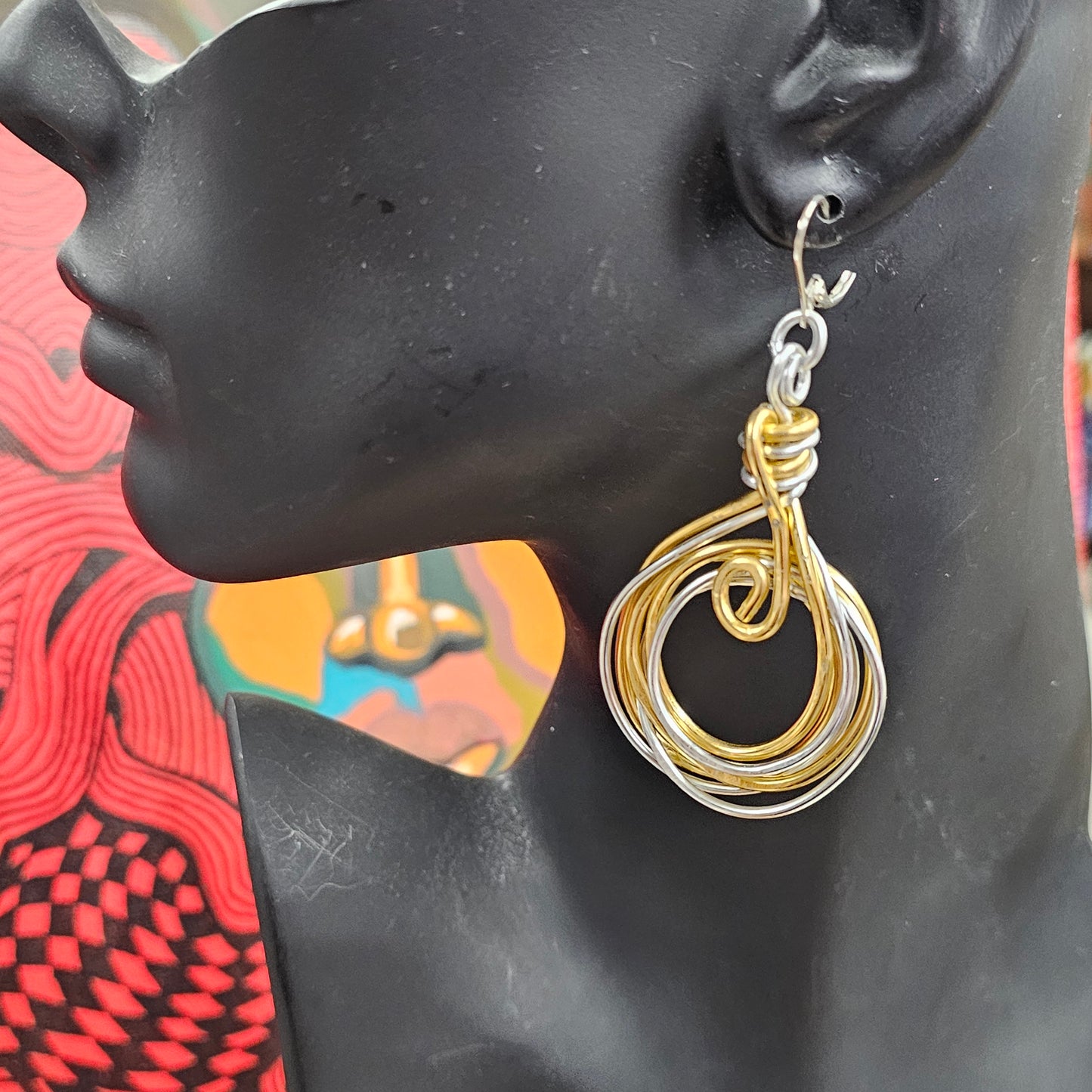 Hoop Earring brass and silver plated 2 inches long