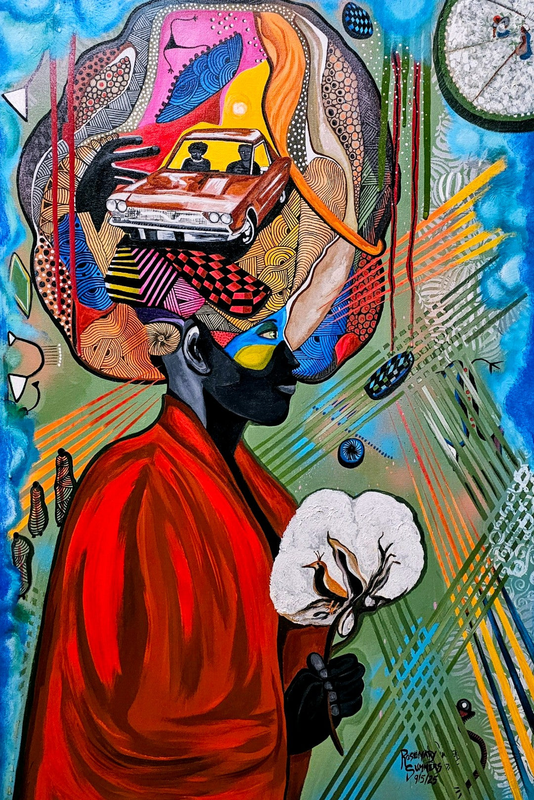 From Cotton to Cars series #3-Original painting/acrylic 24 x 36 inches framed ready to hang