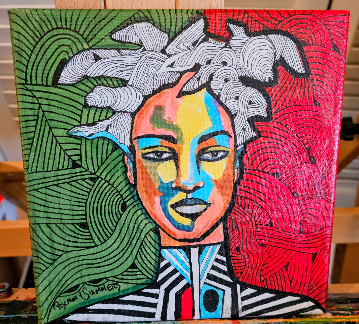 Wrapped in Wonder! 8x8 inches on canvas board/acrylic