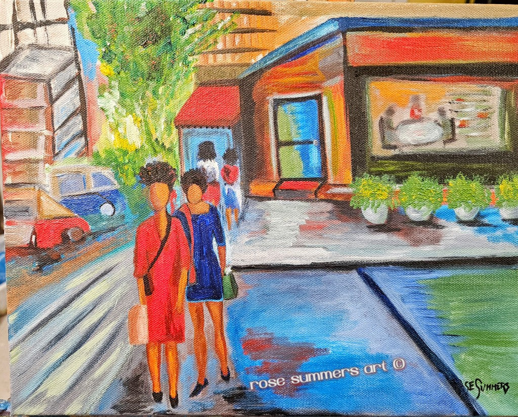 Shopping on Cass Ave. Detroit!  Original 11 x 14 inches premier professional canvas