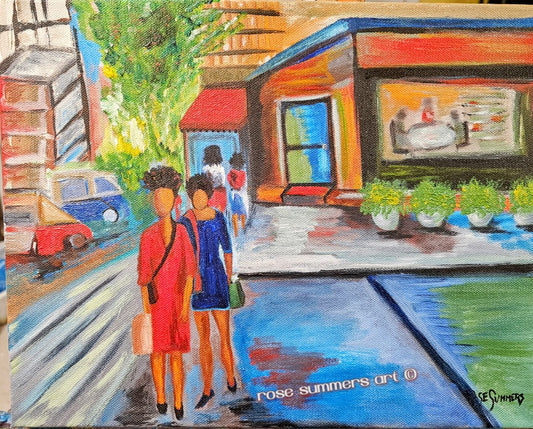 Shopping on Cass Ave. Detroit!  Original 11 x 14 inches premier professional canvas
