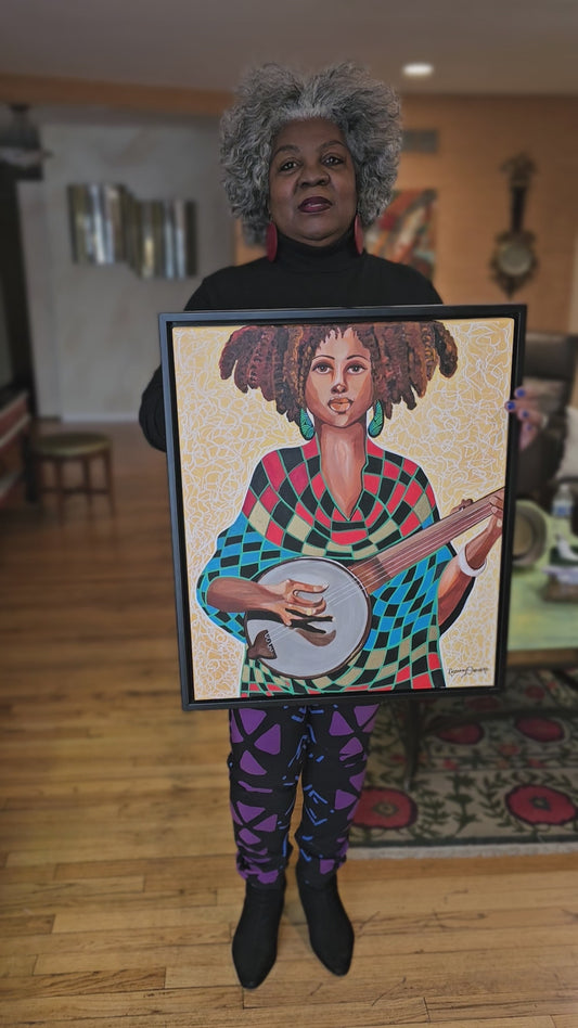 Banjo Gurl!  16 x 20 inches framed and readyto hang.