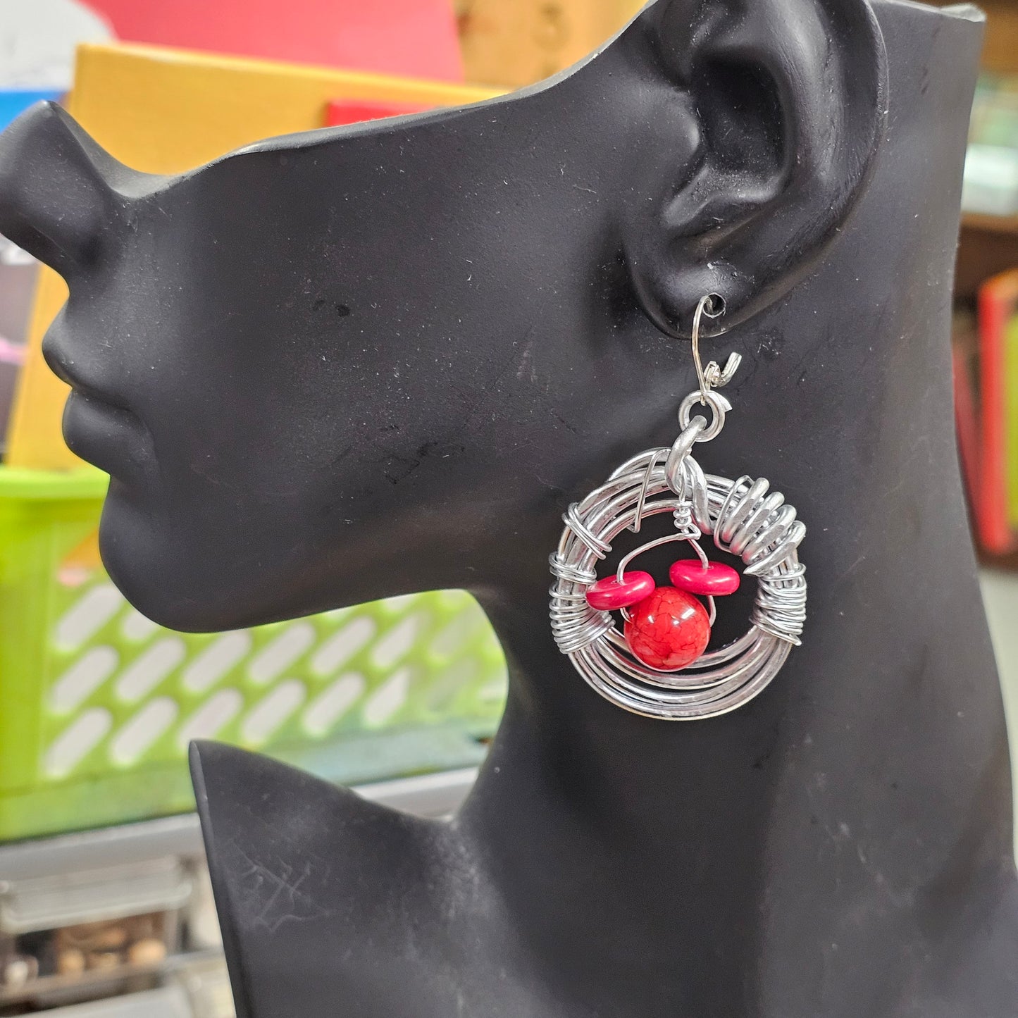 Hoop Earrings with red beads