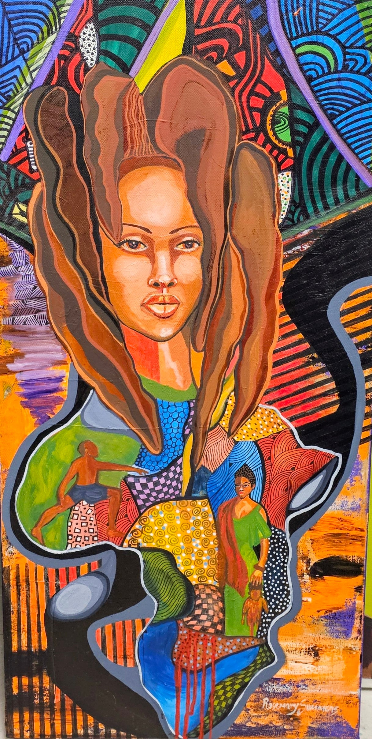 Embracing Africa!  15x30 inches/acrylic