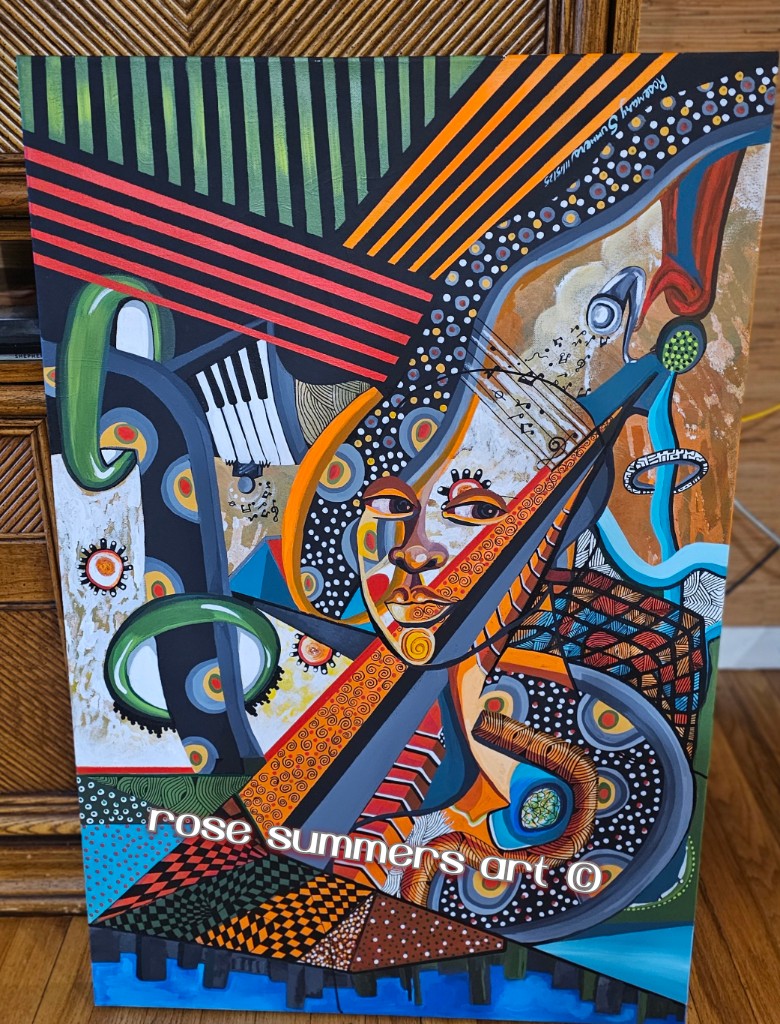 Experiencing Rhythms of the Diaspora  24x36 inches Acrylic on canvas