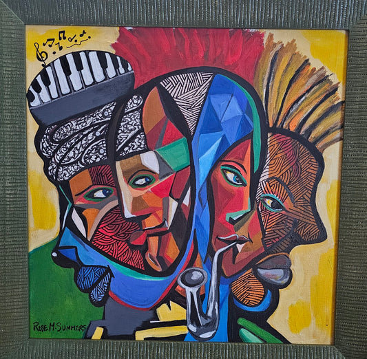 Jazz Man Six!  14 x 14 inches framed and ready to hang.