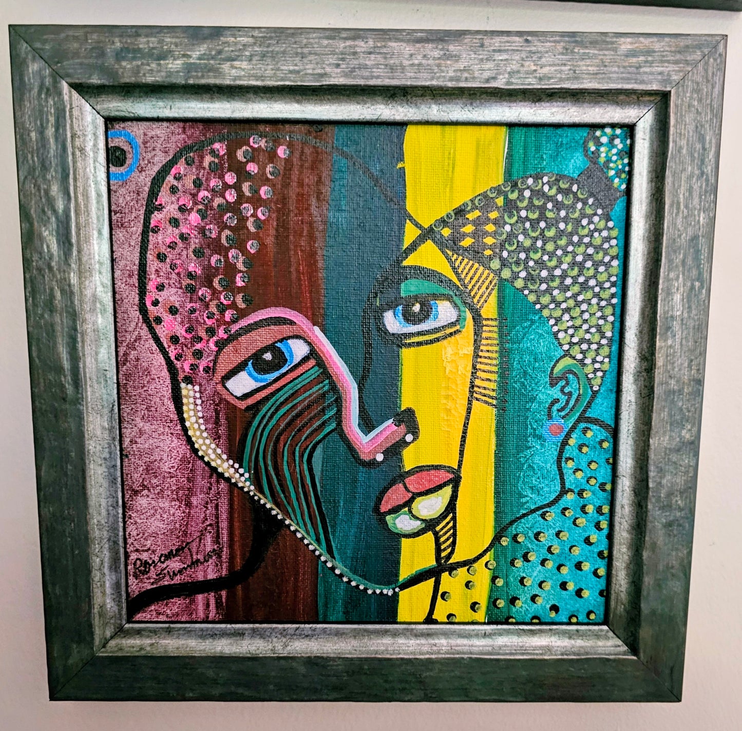Two Face! Paperbacked-framed ready to hang.  Size 10x10 inches original painting in acrylic