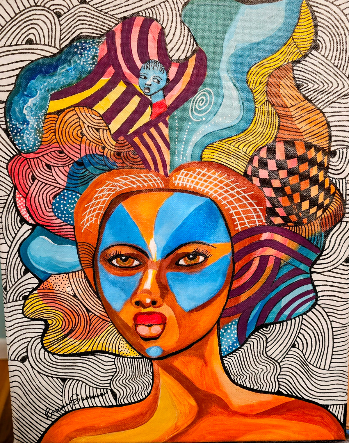 Sista Hats series 2026 11x14 inches- acrylic and pen canvas