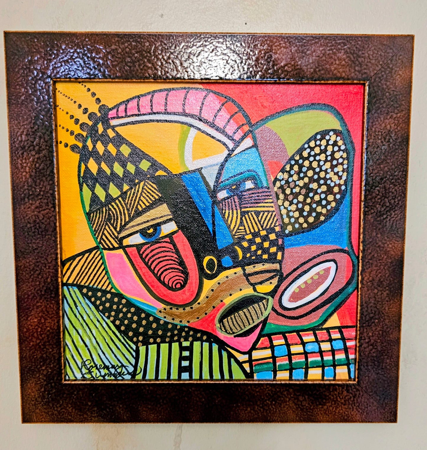 Twins for the Win! Size: 10 x 10 inches framed- paper backed and ready to hang. Original painting in acrylic