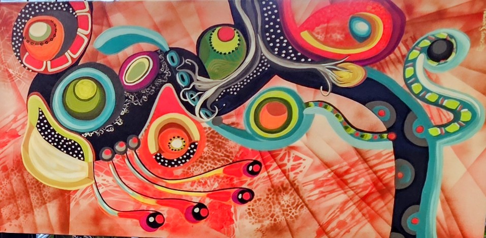 Peacock Dance!  24x48 inches - acrylic