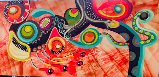 Peacock Dance!  24x48 inches - acrylic