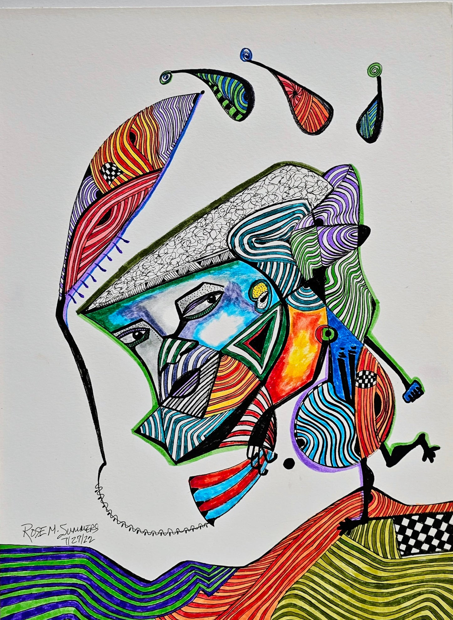 Quirkie Folk Entanglements #2 11x15 inches-pen and watercolor on paper
