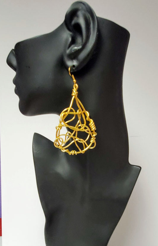 Gold knitted wire earrings